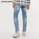 JackJones Slim Fit Men's Jeans Frayed Cuffs Ripped Male Denim Jeans Spray Paints Jeans Menswear| 219332537 - Image 2