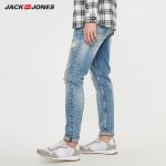 JackJones Slim Fit Men's Jeans Frayed Cuffs Ripped Male Denim Jeans Spray Paints Jeans Menswear| 219332537 - Image 3