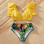 PatPat 2021 New Summer Ruffle Sleeve Swimsuits Family Look Pineapple full print Yellow Sets Family Matching Swimwear - Image 2