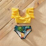 PatPat 2021 New Summer Ruffle Sleeve Swimsuits Family Look Pineapple full print Yellow Sets Family Matching Swimwear - Image 3