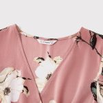 PatPat Floral Print V-neck Short-sleeve Matching Pink Shorts Rompers - Image 4