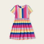 PatPat New Arrival Summer 2021 3-piece Unicorn Allover Striped Print Solid Dresses Children's Clothing - Image 4