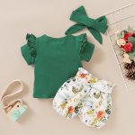 PatPat Solid Short-sleeve Top and Allover Shorts with Headband Set - Image 2