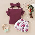 PatPat Solid Short-sleeve Top and Allover Shorts with Headband Set - Image 3