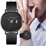 2020 Men Watch Men's Casual Quartz Stainless Steel Band Calendar Watch Analog Wrist Watc Mature Men's Business Watch Black Strap