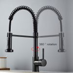 Deck Mounted Flexible Kitchen Faucets Pull Out Mixer Tap Black Hot Cold Kitchen Faucet Spring Style with Spray Mixers Taps E9009 - Image 4