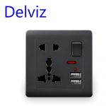 Delviz EU Standard Usb Socket, Gray Embedded Panel,2.1A Dual USB Port, AC 110-250V, UK Wall Power Socket Universal 5 Hole Outlet - Image 3