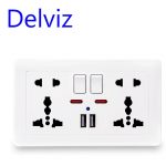 Delviz EU Standard Usb Socket, Gray Embedded Panel,2.1A Dual USB Port, AC 110-250V, UK Wall Power Socket Universal 5 Hole Outlet - Image 4