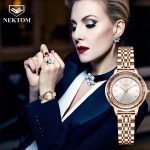 NEKTOM 2021 New Fashion Diamond Ladies WristWatch Rhinestone Rose Gold Leather Quartz Watch For Girls Women's Bracelets Clock